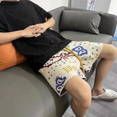 Hearujoy Cashew Flower Knitted Shorts Men Women Drawstring Loose Five Quarter Pant Summer American  Vintage High Street Casual Shorts