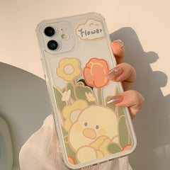 Lovely duck flower soft silicone clear phone case for iphone 12 mini 11 pro max xs max xr x 8 7 plus cute cover transparent capa