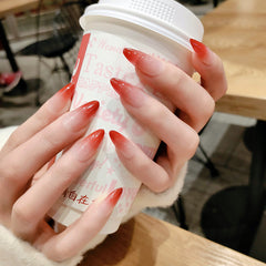 YICKYUE  24PCS/box artificial nails with glue Gradients wear long paragraph fashion Manicure False nails press on fake nail tips for girl