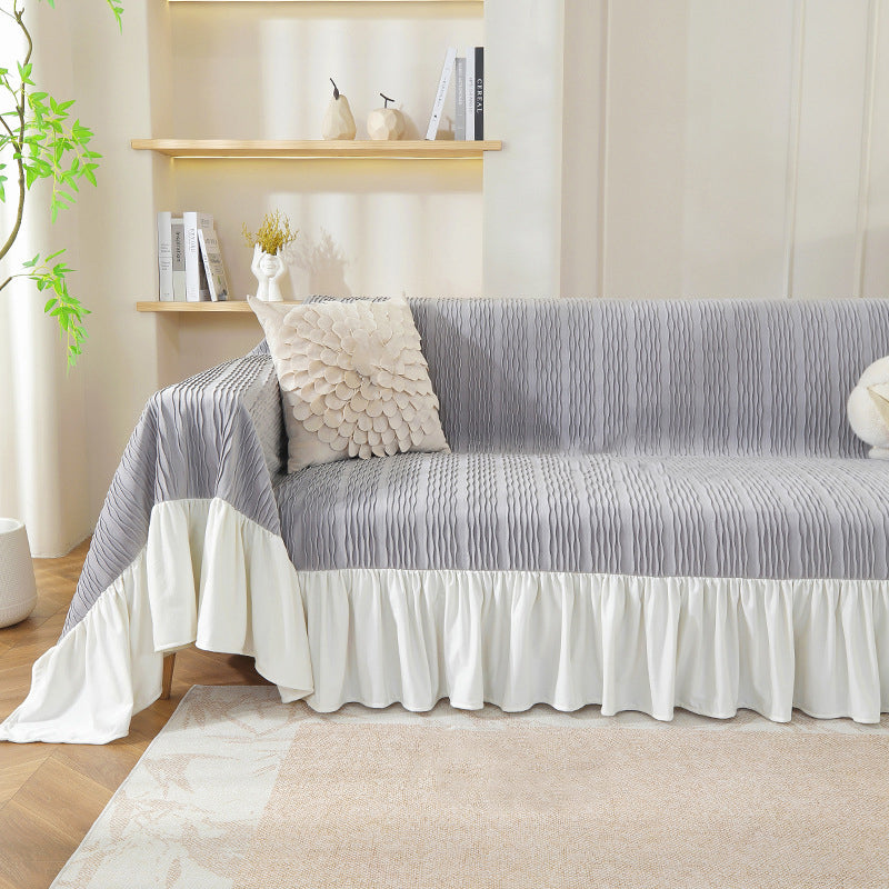 YICKYUE  -  Cream Wind Couch Slipcover Sofa Covers with Lace Edge Sofa Cover for Living Room Dogs Pet Furniture Protector Blanket Home Decor