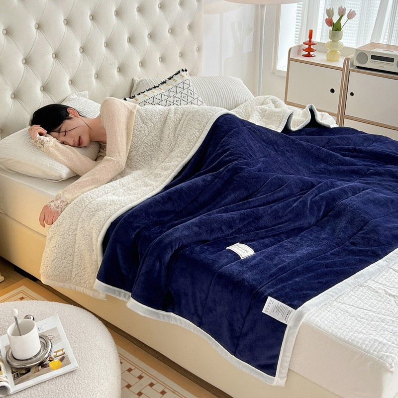 Yickyue Simple Imitation Lamb's Wool Autumn Warm Blankets for Beds Mechanical Wash Adults Children Thicken Blanket Warmth Soft Quilt