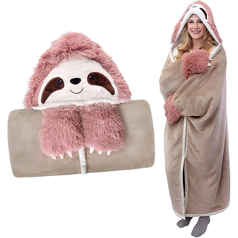Yickyue Cartoon Animal Autumn Wearable Warm Lap Blanket Soft Thicken Flannel Shawl Blanket Cute Leopard Warmth Sofa Blankets for Throw