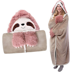 Yickyue Cartoon Animal Autumn Wearable Warm Lap Blanket Soft Thicken Flannel Shawl Blanket Cute Leopard Warmth Sofa Blankets for Throw