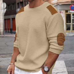 Hearujoy Men Patchwork Suede Knit Sweater Slim Fit Long Sleeve O-neck  Knitwear Spring Autumn Fashion Knitted Pullover Tops Streetwear