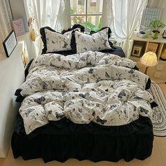 YICKYUE  -  Ins Solid Butterfly Bedding Set for Adult, Twin, Full, Queen Size Bed Linen, Floral Bed, Flat Sheet, Pillowcase Cream Style