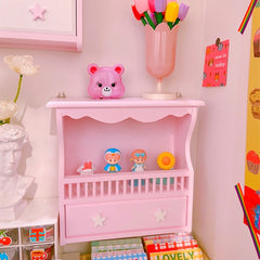 YICKYUE Ins Pink Storage Rack Girl Rack Wall Hanging Wooden Desktop Organizer Display Cabinet Room Home Decoration