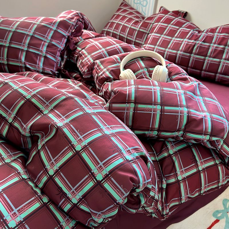 YICKYUE  -  Ins Korean Style Duvet Cover Set Quilt Set Bow Dot Bed Sheet Set For Girls Bedding Set For Bedroom