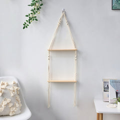 Hanging Shelves For Wall Macrame Rope Wood, Swing Triangle Floating Shelf, Modern Boho Decor, Plant, Living Room, Bedroom