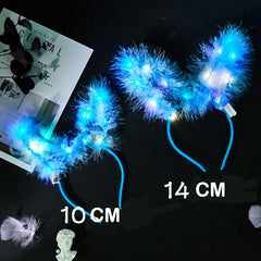 New luminous headband 4.2inch feather rabbit ears concert night toys and Children gifts Halloween hair hoopPlush glow toys