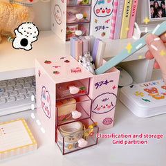 Cartoon Cute Pen Holder Creative Kawaii Ins Desktop Multifunctional Childrens Student Stationery Cosmetics Storage Box Organizer