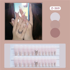 24Pcs/Set Aurora Rose Red Pink 3D Crystal Butterfly Long Ballet Fake Nails Art With Glue Acrylic Press On False Nail Tips Tool