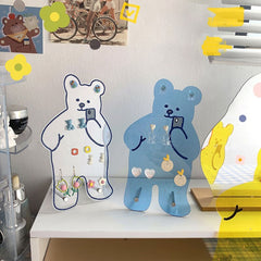 Acrylic Cute Bear Earring Display Stand Korean Ins Jewellery Holder For Earrings Ring Necklace Bracelet Earring Holder Ornaments