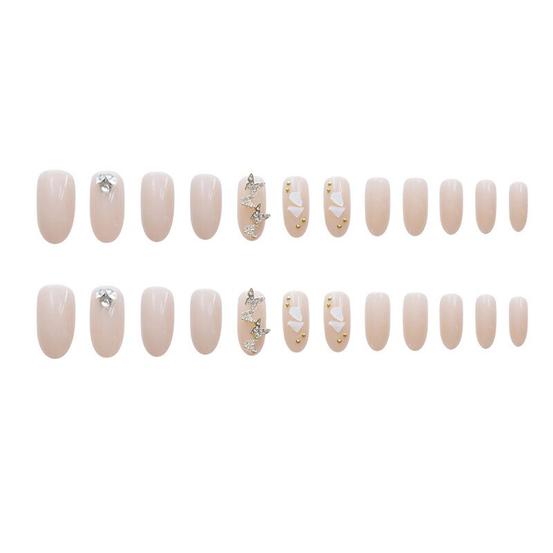 24 pcs/set French Luxury Fake Nails Press On Butterfly Rhinestone Nails Square Acrylic False Nails With Glue For Nail Extension