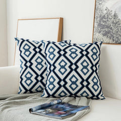 YICKYUE  -  Blue Embroidered Ornaments Cushion Cover