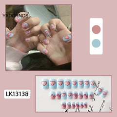 24pcs Artificial Nails With Glue Flame Pattern Nail Patch Removable Short Paragraph Fashion Manicure False Nail Patch Ty