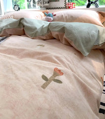 YICKYUE  -  Cute pastoral flower mushroom bedding set teen,full queen king kawaii warm cotton home textile bed sheet pillow case quilt cover