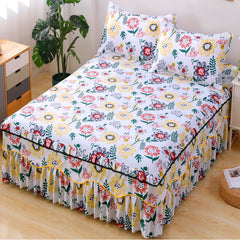 New Arrival 3pcs Set Soft Sanding Anti-slip Bedspread 1pc Bed Skirt+2pcs Pillowcase,  King Queen Size Soft Smooth Bed Cover