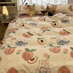 Yickyue Boys Girls Home Textile Bedding Set With Flat Sheet Rabbit Duvet Cover And Pillowcases In Single Double Queen Size Cute Soft