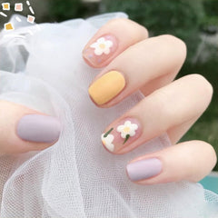 24Pcs Middle Length Ballerina Nude Pink Color False Nails Design With Heart Pattern DIY Artificial Fake Nails With Press Glue