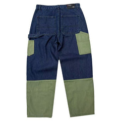 Hearujoy High Street Patchwork Jeans Men Loose Multi Pocket Cargo Pants Spring Autumn Fashion Vintage Straight Denim Trousers Streetwear