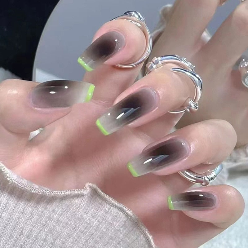 24Pcs  Artificial Square Head Press on Fake Nails Super Long Ballet Nail Piece Wearing Reusable Seamless Removable False Nails