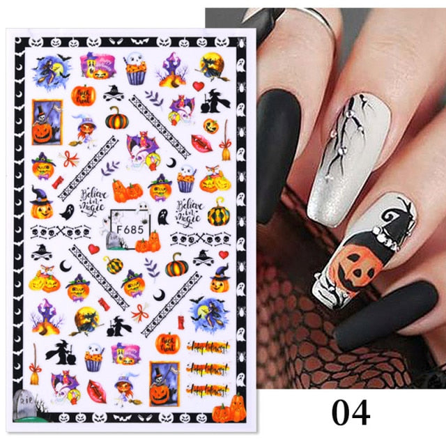 3D Christmas Nail Art Decoration Stickers Halloween Pumpkin Skull Geometry Snowflake Winter Design Slider Nail Foils Manicures
