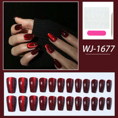 YICKYUE  -  24pcs medium ballet nails, red nails, press-on nails, nail art patches for women and girls for daily wear, removable, reusable,