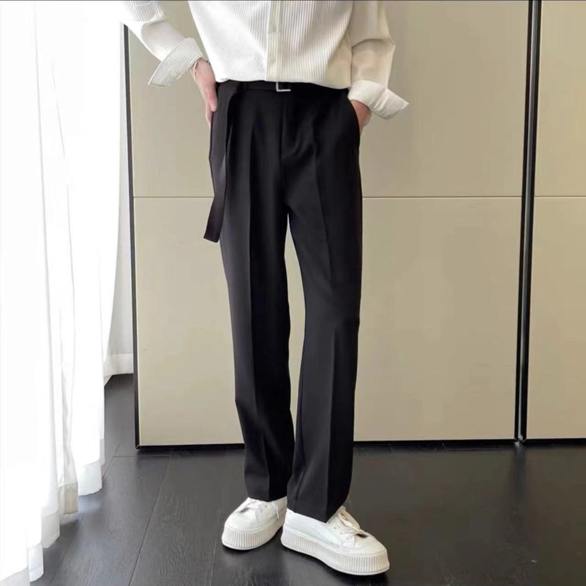 Hearujoy Korean Men Italian Style Naples Suit Pants Oversized Sagging Sensation Loose Straight Trousers Spring Summer Ins Trendy Pants