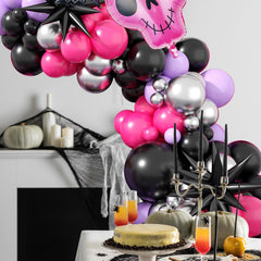 YICKYUE  -  Black Hot Pink Halloween Balloon Arch Garland Kit Skeleton Starburst Balloons for Birthday Halloween Theme Party Decoration