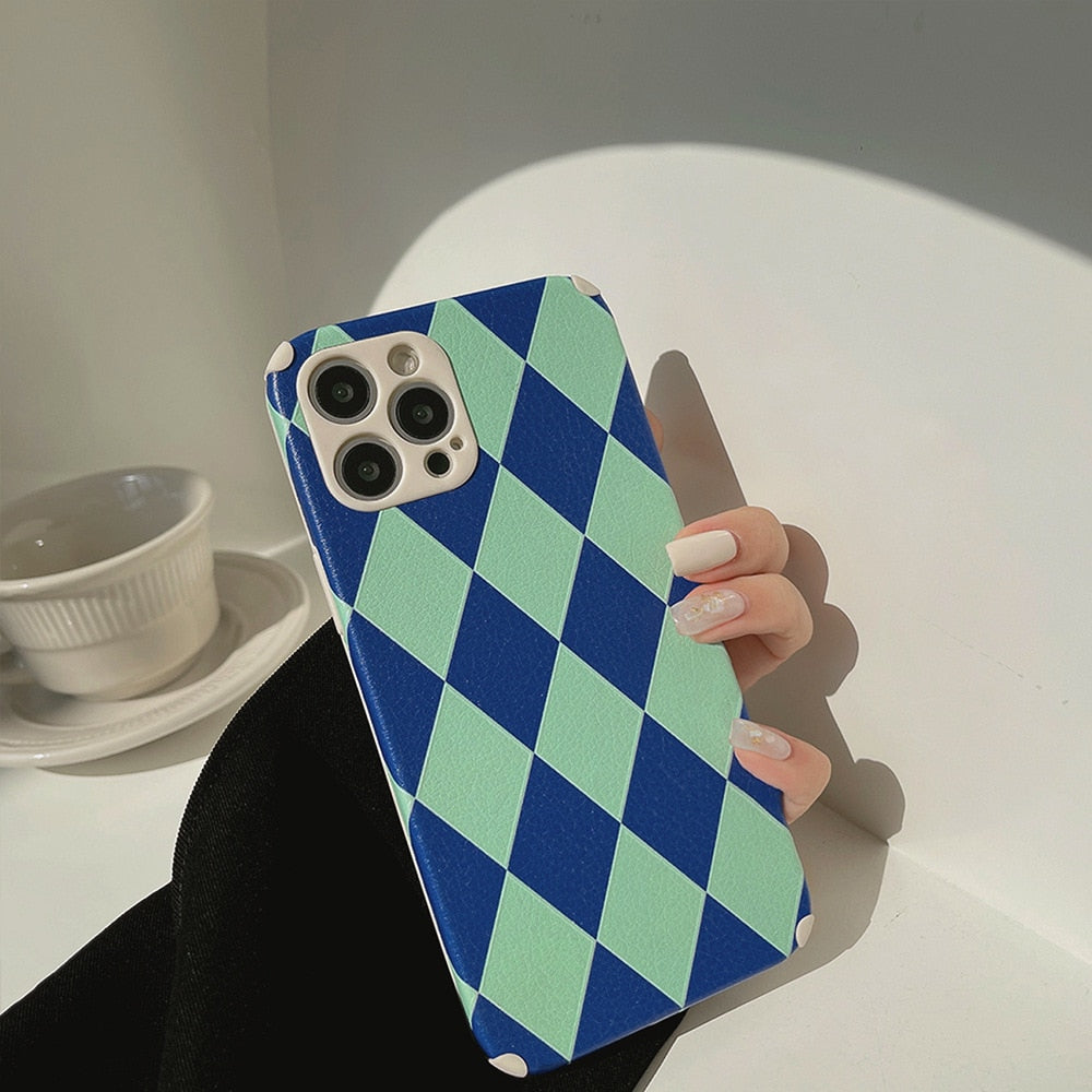 Diamond lattice soft silicone leather soft silicone phone case for iphone 7 8 plus 11 12 13 mini pro max xsmax x xr shockproof