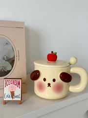 YICKYUE  -  Cartoon Cute Piggy Mug Stereo Puppy Ears Milk Cup with Fresh Ins Style Office Lid Spoon Ceramic Coffee Cup