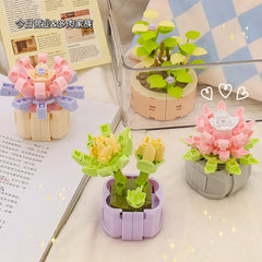 Fairy Garden Miniatures Unwatered Building Blocks Garden Succulent Potted Cute Decoration Desk Ornaments Children's Toy Gift
