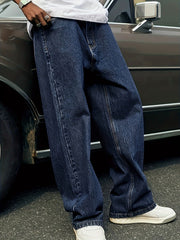 HEARUJOY  -  Elastic Waist Loose Fit Jeans for Men - Street Wear, Hip-Hop Dance, Jogging, Cycling - Fashionable Wide Leg
