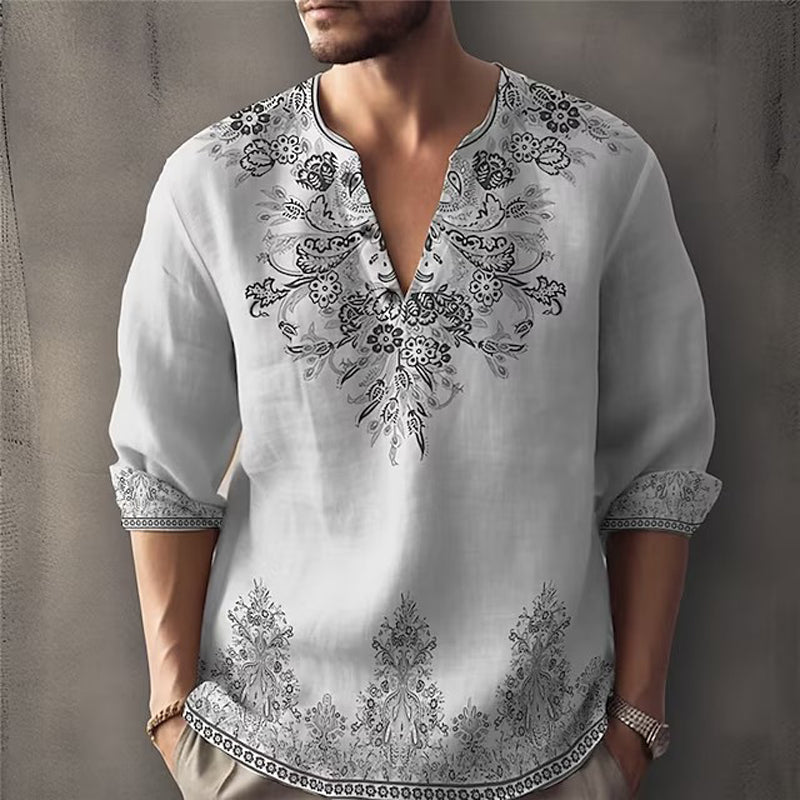 Hearujoy Retro 3D printed Shirt pullover For Men Spring Autumn Long sleeved O-neck Tops Fashion Vintage Casual shirts Clothing Plus Size