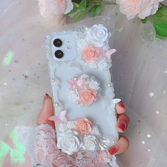 Handmade For iPhone 11 pro max case DIY 3D Flower phone shell XS MAX XR fairy butterfly creamy cover 12 pro 12mini mobile holder
