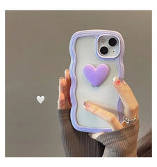 Japan Korea candy colors 3D Love heart wavy cream border clear soft phone case for iphone 12 11 13 Pro XR X XS Max cartoon cover