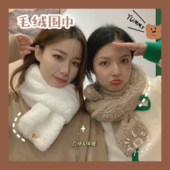 Women Scarf Winter Cartoon Plush Bear Scarf Female Korean Scarf Ins Student Sweet Lamb Wool Thick Cute Cute Scarf
