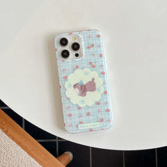 YICKYUE  -  Ins Blue Check Bowknot Cherry Fundas For Iphone 15Pro 14 15 14Pro 13 12 Pro Max Magnetic Stand Holder Cute Pupppy Phone Case