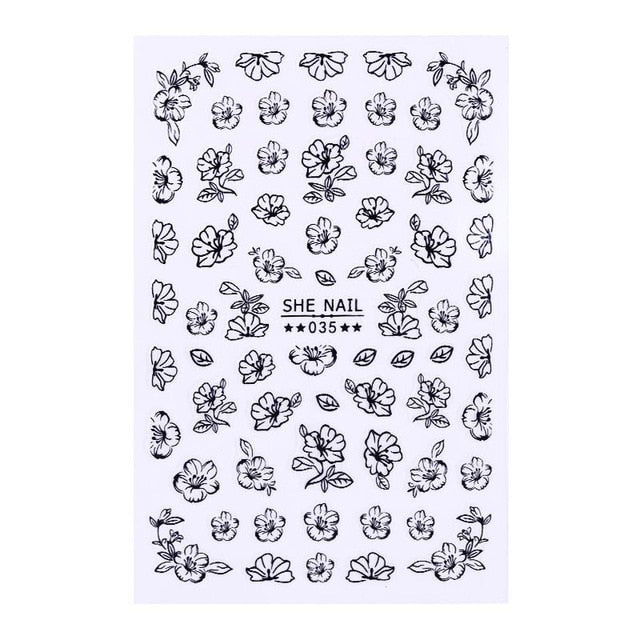 1 Sheet Black White 3D Nail Art Stickers Sliders Flowers Leaves Mandala Leaf Geometry Adhesive Nail Decals Foil Design