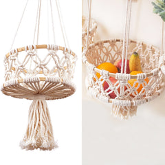 Multi Tier Hanging Basket Macrame Fruit Storage Container Organizer Cotton Rope Hanging Plant Pot for Home Kitchen Garden Decor