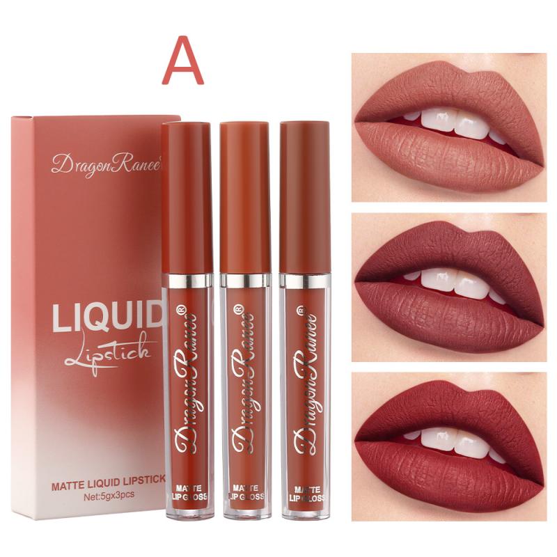 3Pcs Sexy Liquid Lipstick Set Matte Velvet Lip Gloss Paste Lip Glaze Moisturize Long Lasting Lip Tint Cosmetic Kit TSLM1