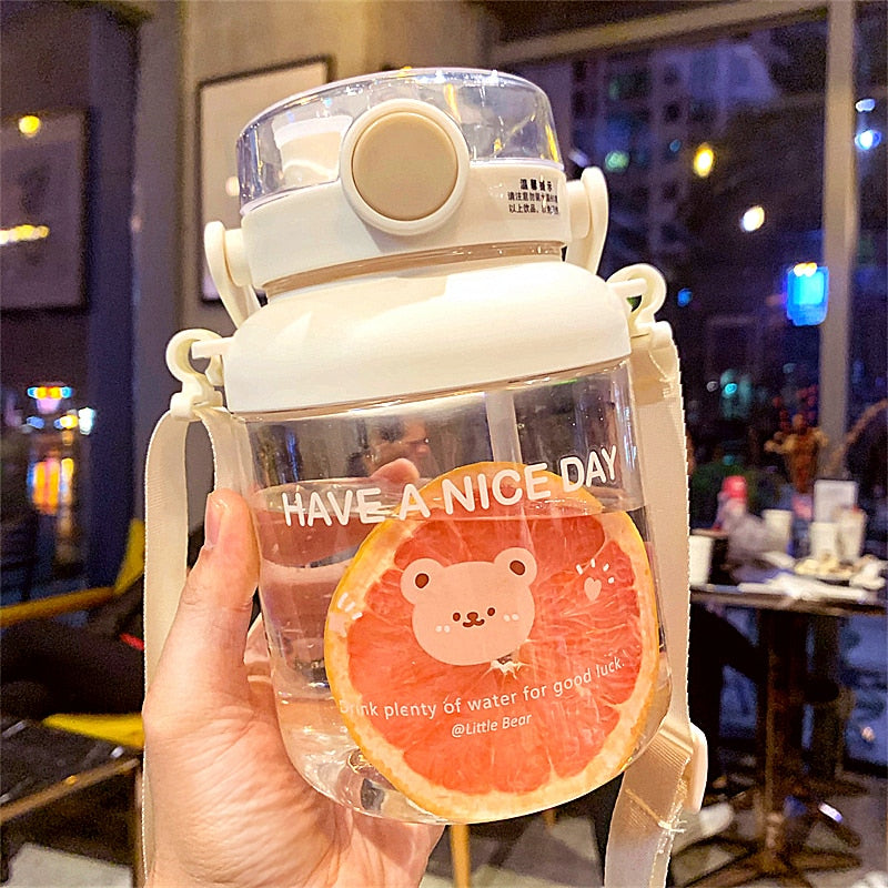 Cute Bear Water Bottles For Girls Kids With Straw 1000/1300ml Large Capacity Water Bottle Kawaii Juice Bubble Tea Drinking Cup
