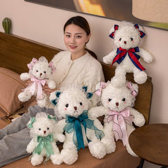 1pc 30cm Lovely Curly Teddy Bear Plush Toys Stuffed Cute Kawaii Bear with Bow Ribbon Doll Girls Kids Baby Valentine's Gift