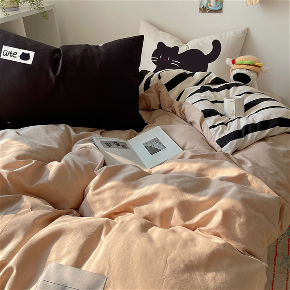YICKYUE  -  Super Soft Cloud Wash Cotton Four-Piece Set of Student Dormitory Three-Piece Set of Bed Bamboo Cartoon Bedding Set