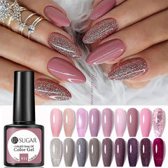 YICKYUE  -  Gel Nail Polish 7.5ml Nude Pink Semi Permanent UV Gel Varnish Soak Off Glitter Sequins Nail Art Gel Need Base Top Coat