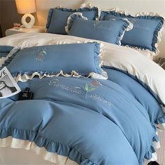YICKYUE  Princess Style Soft Duvet Cover Set Double Comforter Cover with Pillowcase Bed Sheet Home Four Piece Sets Fashion Bedding Set