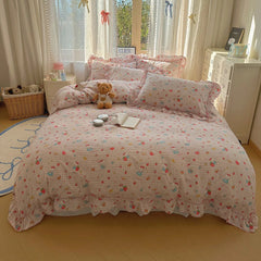 Yickyue  Cute Print Bedsheet Set Girls Room Bedding Set Single/Double/Queen/King Size Bed Linen Set Soft Bedclothes s¨¢banas para cama