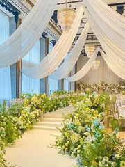 YICKYUE  -  White 10M Wedding Ceiling Drapes Decortions Shiny Chiffon Curtain Draping Drapery for Mariage Outdoor Ceremony Swag Party Decor
