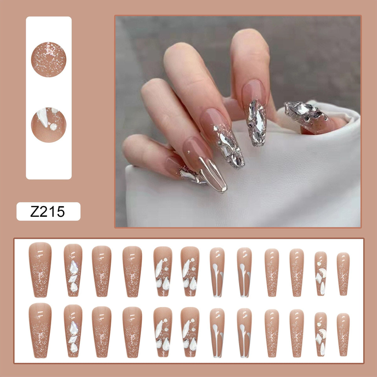 24Pcs/Box Charming Fake Nails Butterfly Press On Nails Long Sets Ballet Diamond Nail Patch Wearable Full Cover Nail Tips