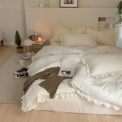Yickyue French Cream Style Cotton Warm Comforter Bedding Sets Girl‘s Room Winter Skin-friendly Duvet Cover Set Queen Size Bed Linen Sets